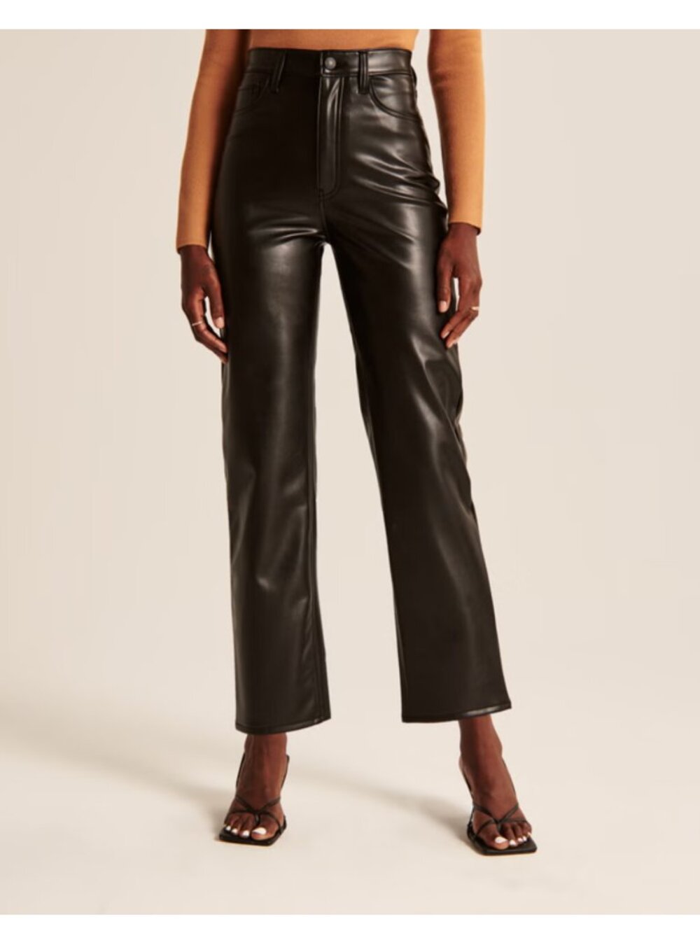NWT Abercrombie & Fitch Vegan Leather Ankle Straight Pant Black Size 28 Short